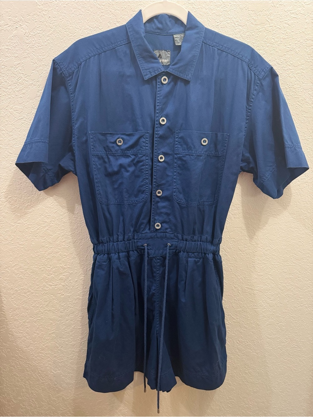 VTG 80S 90 LIZWEAR S M CHAMBRAY BLUE COTTON ROMPER BUTTON WOMEN POCKETS-M